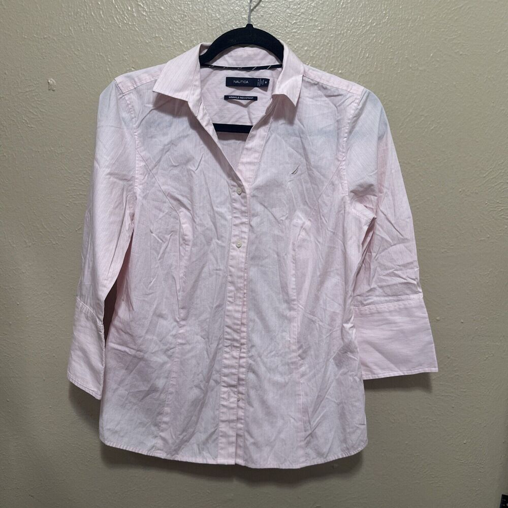 Nautica Woman's Pink Button Down‎ Shirt Casual Dress Shirt Size Medium